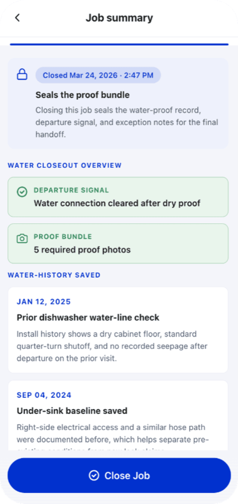 Sealed job summary — time-stamped, verified proof bundle